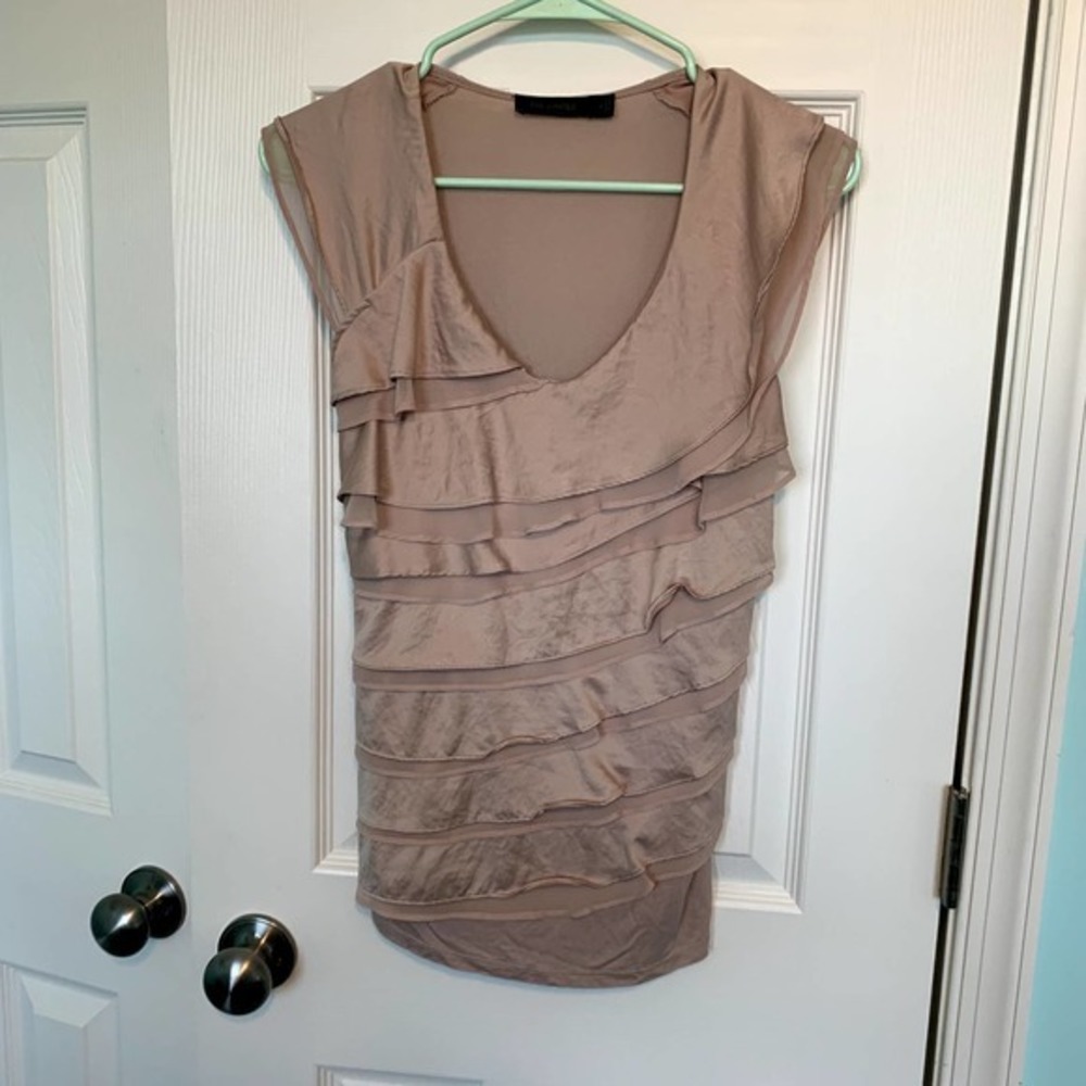 The Limited Women's Size Small Tan Ruffle Tiered Scoop Neck Top